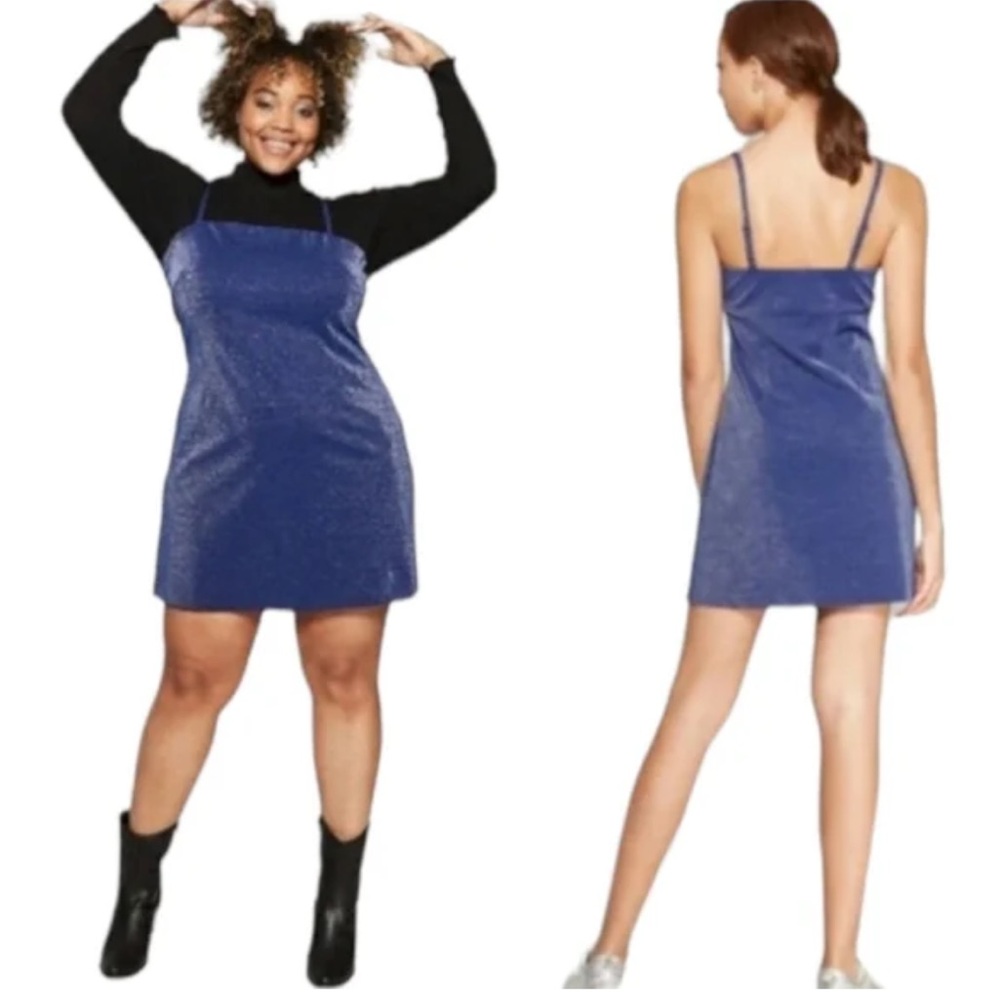 WILD FABLE Blue Shimmer Spaghetti Strap Mini Dress. Size XL